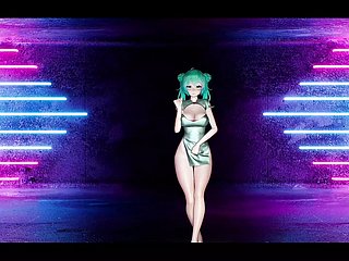 Sexy Miku im heißen chinesischen Kleid tanzt + allmählich auszieht (3D HENTAI)